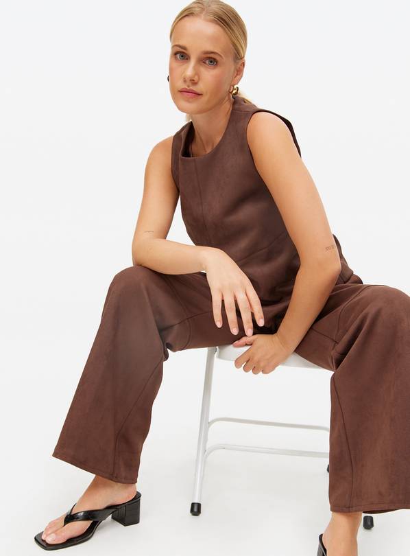 Brown Faux Suede Wide Leg Co-ord Trousers  20